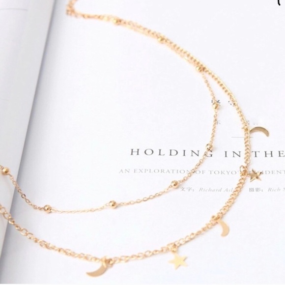 Ocean Dreams Jewelry - Gold Star Moon Dainty Choker Layered Necklace
